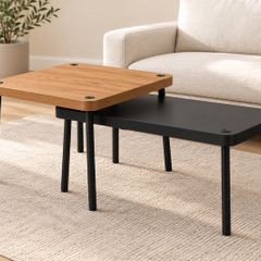 2 x IKEA Modern Coffee Tables - Oak Effect & Black - Sold Together