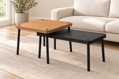 2 x IKEA Modern Coffee Tables - Oak Effect & Black - Sold Together