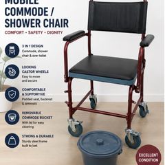Mobile Commode / Shower Chair with Wheels