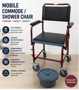 Mobile Commode / Shower Chair with Wheels