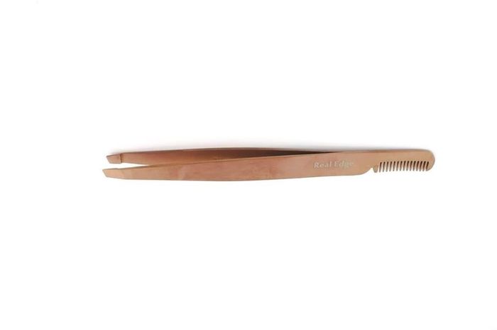 Professional Eyebrow Tweezers with Comb ingrown Hair Plucking Eyelashes Extension Tweezers Personal Grooming Instruments Stainless Steel from Real Edge (Copper)