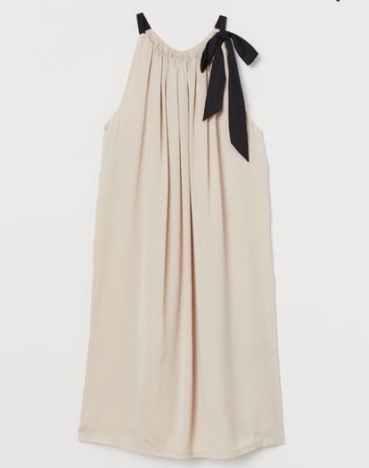 Beige bow-detail dress size M midi dress