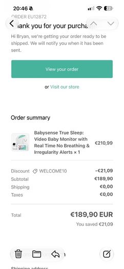 Babysense True Sleep Premium Baby Monitor & Breathing Movement Sensor Brand New