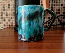 Handmade Studio Pottery Mug - Unique Blue Turquoise Glaze