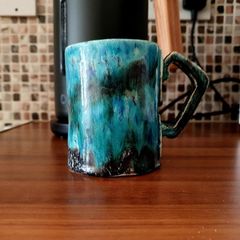 Handmade Studio Pottery Mug - Unique Blue Turquoise Glaze
