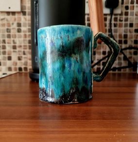 Handmade Studio Pottery Mug - Unique Blue Turquoise Glaze
