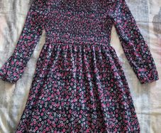 Girls dress pink, lilac and black flowers Age 9-10