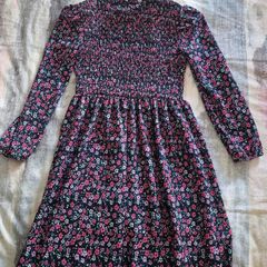Girls dress pink, lilac and black flowers Age 9-10