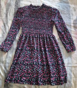 Girls dress pink, lilac and black flowers Age 9-10