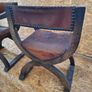 3 Antique X-Frame Oak Armchairs Image 3