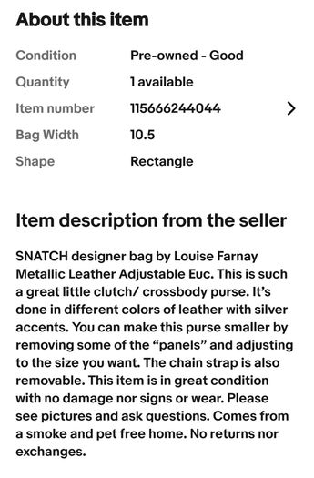 Louise Farnay metallic tones magnetic snatch crossbody bag - Rrp 129 dollars (New)