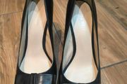Nine West Black Leather Bow Peep Toe Heels