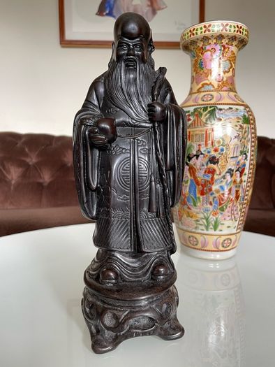 Rare Vintage Resin Asian Japanese Statue Fukurokuju Lucky God