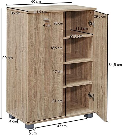 Shoe Cupboard 2 Door / 60 x 90 x 35 CM White Front High Shine 12 Pairs of shoes
