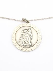 Full British Hallmarks, Signed St Christopher Silver Necklace 1978