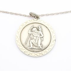 Full British Hallmarks, Signed St Christopher Silver Necklace 1978