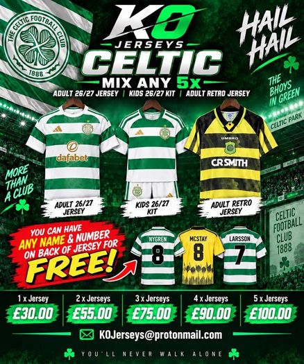 Celtic Football Shirts 26/27 Adult, Kids & Retro