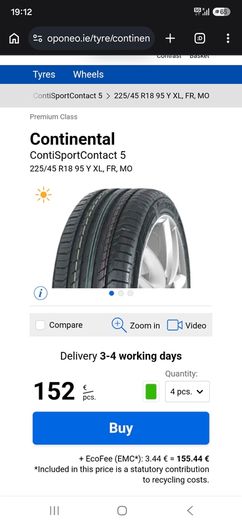 2x 225/45/18 Continental run flat