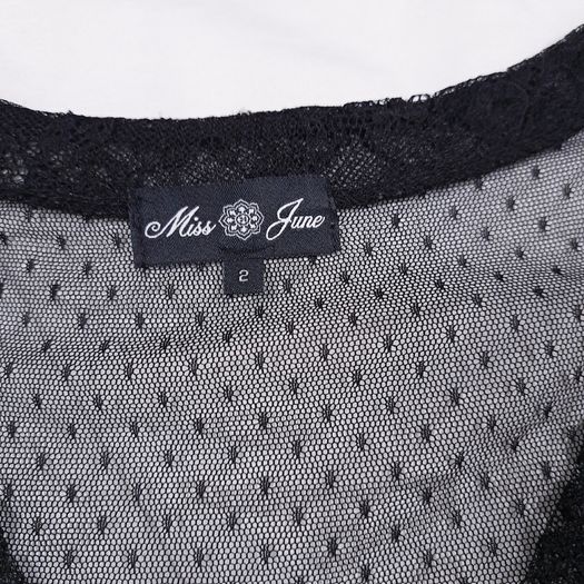 Miss June Black Floral Lace & Sheer Polka Dot Mesh Tiered Sleeveless Midi Dress 12UK/40EU