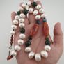 Authentic Freshwater Pearl Necklace with African Carnelian & Jade Beads Image 7