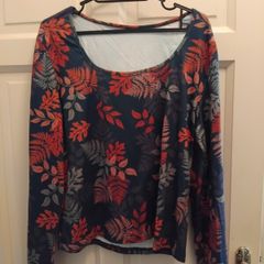 orange floral blue long sleve top size 18 new