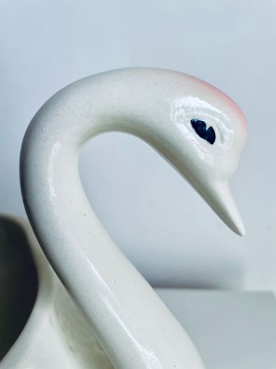 Vintage Style Pink & White Ceramic Swan Planter Vase 21cm