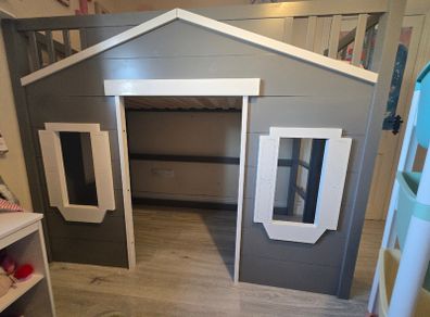 Kids Grey & White House Loft Bed