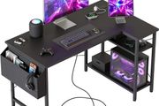 Small L Shaped Desk with Power Outlets,100 cm L Computer Corner Desks