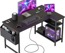Small L Shaped Desk with Power Outlets,100 cm L Computer Corner Desks