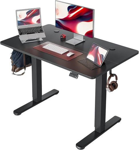NEW SALE | Standing Desk Height Adjustable Electric Desk, 100x60cm Stand up Table, Sit Stand Home Office Desk with Splice Board, Black Top