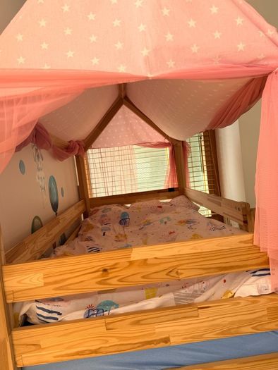 Mezzanine Kids Bed with mattress and canvas covers - like new