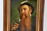 Oil painting of a hunter with a glass of wine