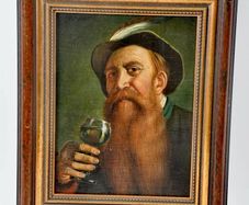 Oil painting of a hunter with a glass of wine