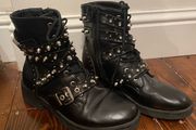 Black studded faux leather boots with buckle size 39 (uk 6)