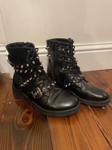 Black studded faux leather boots with buckle size 39 (uk 6)