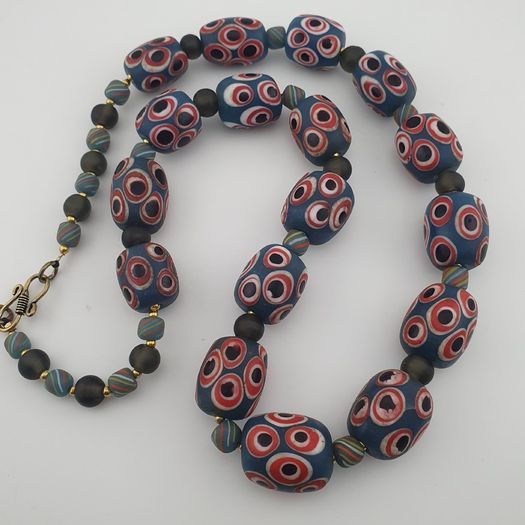 Antique Venetian Style Thousand Eye Glass Big Beads Necklace
