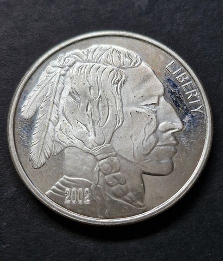 2002 Liberty Indian & Bufalo 1 oz .999 Silver Round