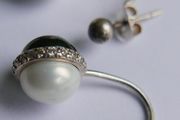 Vintage Black and White Pearl Sterling Silver 925 Earrings 3,5g