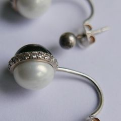 Vintage Black and White Pearl Sterling Silver 925 Earrings 3,5g