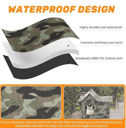 Cat House Weatherproof, Large Feral Cat House for Winter, Collapsible Outdoor Cats Shelter in Winter with Door and Soft Mat, Easy to Assemble