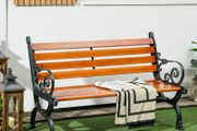 Two-Seater Bench with Decorative Armrests for Garden &amp; Patio, Cast Aluminum + Natural Wood