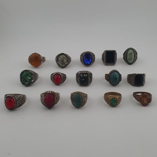 Traditional Ring Collection Lot of 15 Rustic Brass Jewellery Pieces