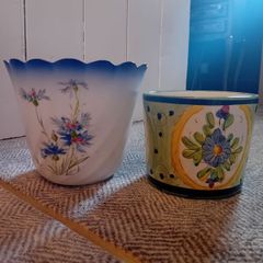 2 vintage plant pots ceramic Italian and french