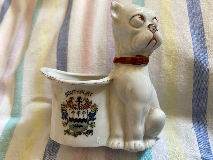 Antique German Crested China / Armorial Souvenir Ware (Match Holder, Vesta Stand, or Toothpick Holder)