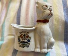 Antique German Crested China / Armorial Souvenir Ware (Match Holder, Vesta Stand, or Toothpick Holder)