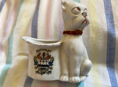 Antique German Crested China / Armorial Souvenir Ware (Match Holder, Vesta Stand, or Toothpick Holder)