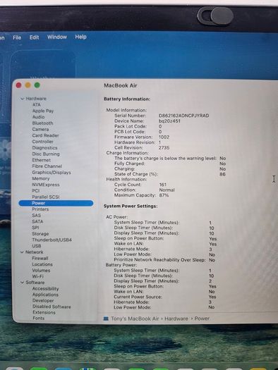 Macbook Air M1 Rare 16gb Ram, 512gb Ssd,  Pristine / Low Cycles