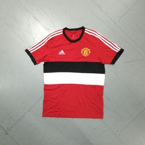 Manchester United (S) Ringer Tee Shirt Jersey TShirt adidas  Retro Soccer Football Man Utd Small