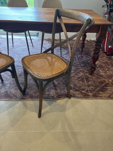 Two Cross Back Dining Chairs Rattan seat