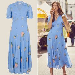 Monsoon chic vintage style tea dress baby blue floral garden party communion confirmation wedding